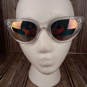 PRIVE REVAUX Cat Eye Foldable Polarized Pink Lenses Sunglasses Clear Frame